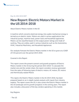 New Report: Electric Motors Market in the US 2014-2018