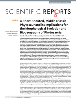 A Short-Snouted, Middle Triassic Phytosaur and Its Implications For