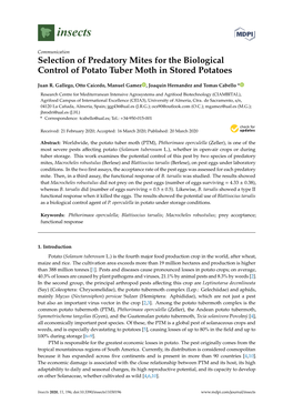 Selection of Predatory Mites for the Biological Control of Potato Tuber Moth in Stored Potatoes