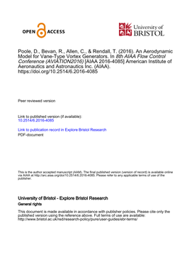 An Aerodynamic Model for Vane-Type Vortex Generators. In