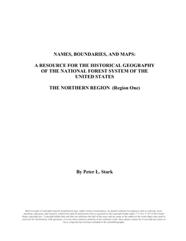 Names, Boundaries, and Maps: a Resource for the Historical Geography of the National Forest System of the United States The