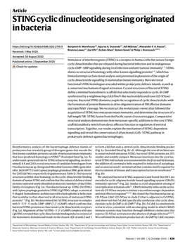 STING Cyclic Dinucleotide Sensing Originated in Bacteria