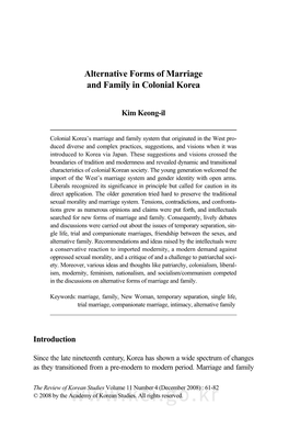 Alternative Forms of Marriage and Family in Colonial Korea