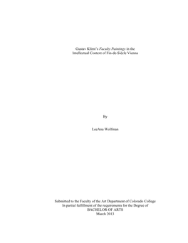 Gustav Klimt's Faculty Paintings in the Intellectual Context Of