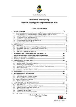 Modimolle Municipality Tourism Strategy and Implementation Plan