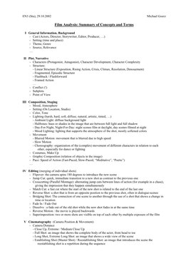 Film Analysis: Summary of Concepts and Terms