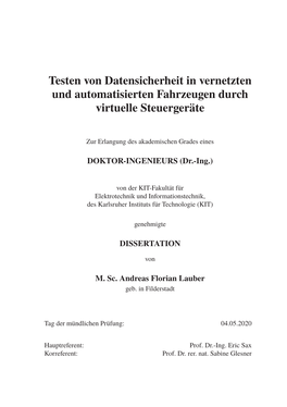 Testen Von Datensicherheit in Vernetzten Und Automatisierten Fahrzeugen Durch Virtuelle Steuergeräte