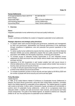 Vote 13 : Human Settlements