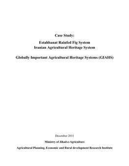 Estahbanat Rainfed Fig System Iranian Agricultural Heritage System