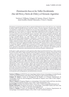 Dominación Inca En Los Valles Occidentales (Sur Del Perú Y Norte De Chile) Y El Noroeste Argentino