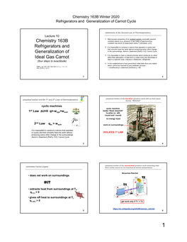 Chemistry 163B Refrigerators and Generalization of Ideal Gas Carnot