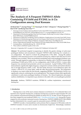 The Analysis of a Frequent TMPRSS3 Allele Containing P.V116M and P.V291L in a Cis Conﬁguration Among Deaf Koreans