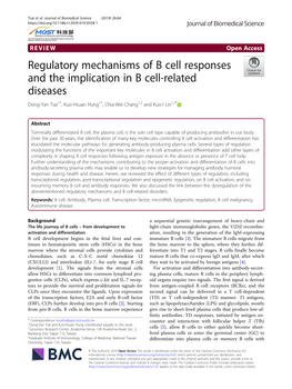 Regulatory Mechanisms of B Cell Responses and the Implication in B Cell-Related Diseases Dong-Yan Tsai1†, Kuo-Hsuan Hung1†, Chia-Wei Chang1,2 and Kuo-I Lin1,2*