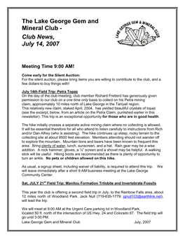 Club News, July 14, 2007