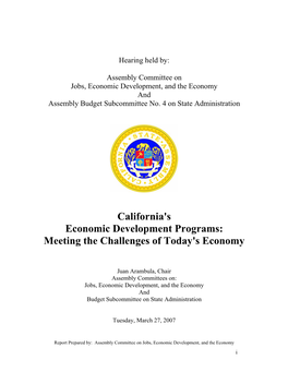 California's Economic Development Programs: Meeting the Challenges of Today's Economy