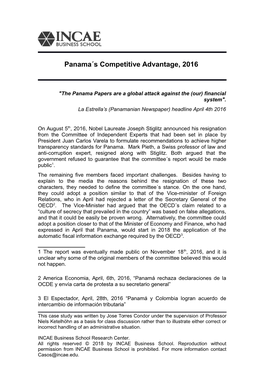 Panama's Competitive Advantage, 2016