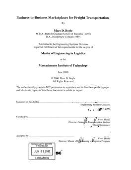 Business-To-Business Marketplaces for Freight Transportation
