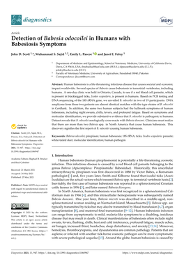 Detection of Babesia Odocoilei in Humans with Babesiosis Symptoms