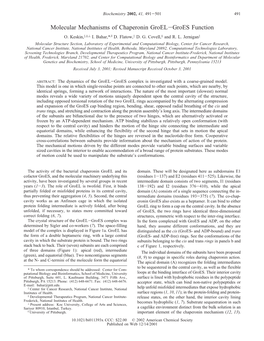 Molecular Mechanisms of Chaperonin Groel-Groes Function O