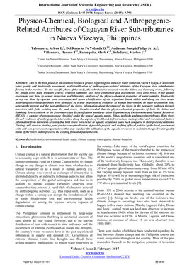 Physico-Chemical, Biological and Anthropogenic-Related Attributes Of