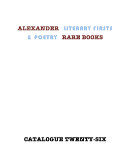 Alexander Literary Firsts & Poetry Rare Books