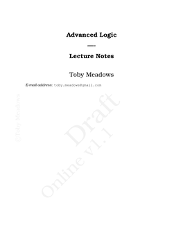 Advanced Logic —- Lecture Notes