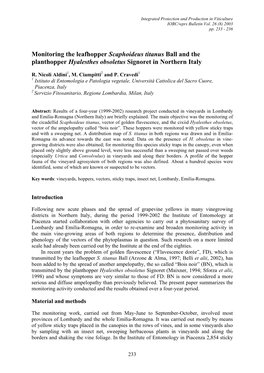 Monitoring the Leafhopper Scaphoideus Titanus Ball and the Planthopper Hyalesthes Obsoletus Signoret in Northern Italy