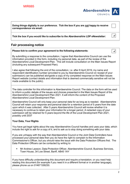 Fair Processing Notice MIR885