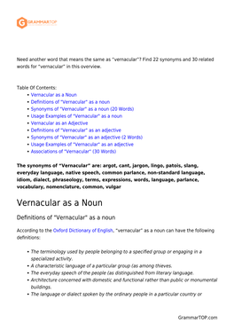 VERNACULAR: Synonyms and Related Words. What Is Another