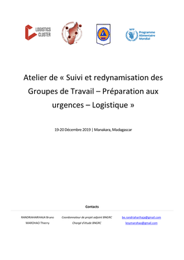 Atelier De « Suivi Et Redynamisation Des Groupes De Travail – Préparation Aux Urgences – Logistique »