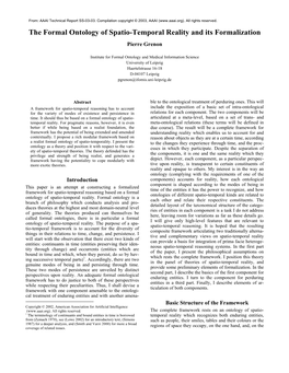 The Formal Ontology of Spatio-Temporal Reality and Its Formalization Pierre Grenon