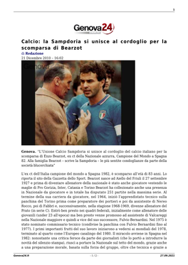 Calcio: La Sampdoria Si Unisce Al Cordoglio Per La Scomparsa Di Bearzot Di Redazione 21 Dicembre 2010 – 16:02