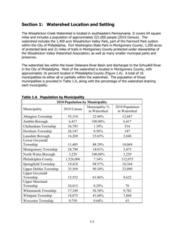 Section 1: Watershed Location and Setting