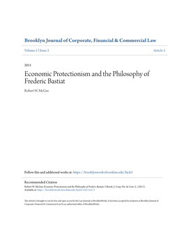 Economic Protectionism and the Philosophy of Frederic Bastiat Robert W