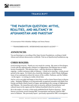 The Pashtun Question: Myths, Realities, and Militancy in Afghanistan and Pakistan"