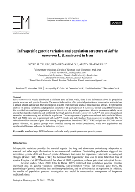 Infraspecific Genetic Variation and Population Structure of Salvia Nemorosa L