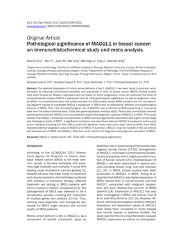 Original Article Pathological Significance of MAD2L1 in Breast Cancer: an Immunohistochemical Study and Meta Analysis