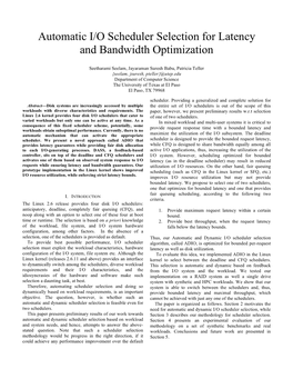 Automatic I/O Scheduler Selection for Latency and Bandwidth Optimization