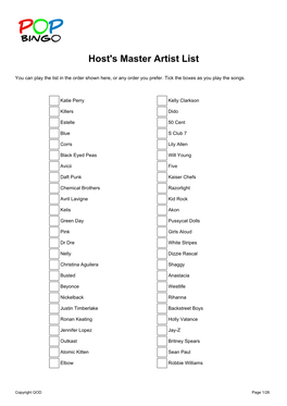 Host's Master Artist List