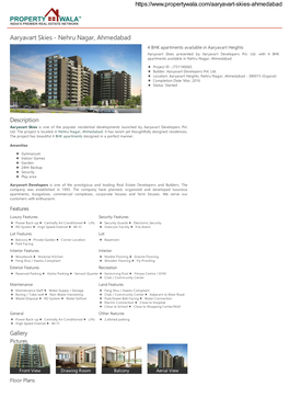 Aaryavart Skies - Nehru Nagar, Ahmedabad 4 BHK Apartments Available in Aaryavart Heights Aaryavart Skies Presented by Aaryavart Developers Pvt