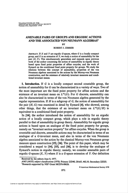 Amenable Pairs of Groups and Ergodic Actions and the Associated Von Neumann Algebras1