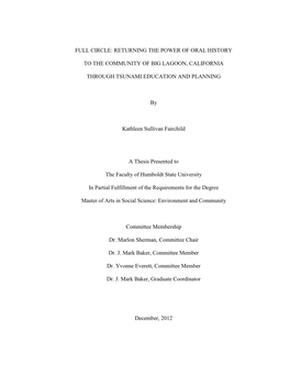 Returning the Power of Oral History to the Community of Big Lagoon, California Through Tsunami Education and Planning