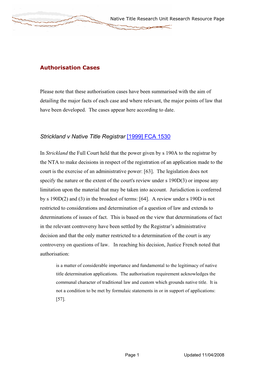 Authorisation Cases