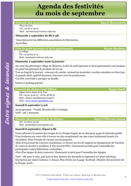 Agenda Des Festivités Du Mois De Septembre