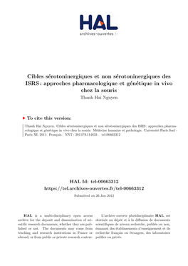 Approches Pharmacologique Et Génétique in Vivo Chez La Souris Thanh Hai Nguyen