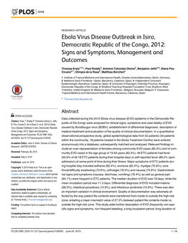 Ebola Virus Disease Outbreak in Isiro, Democratic Republic of the Congo, 2012: Signs and Symptoms, Management and Outcomes