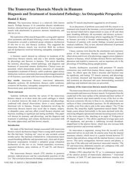 The Transversus Thoracis Muscle in Humans Diagnosis and Treatment of Associated Pathology: an Osteopathic Perspective Daniel J