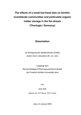 The Effects of a Small Low-Head Dam on Benthic Invertebrate Communities and Particulate Organic Matter Storage in the Ilm Stream (Thuringia / Germany)