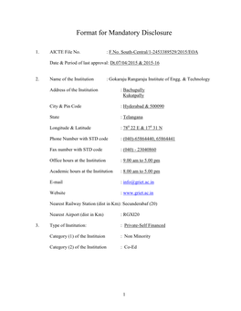 Format for Mandatory Disclosure