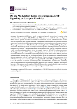 On the Modulatory Roles of Neuregulins/Erbb Signaling on Synaptic Plasticity